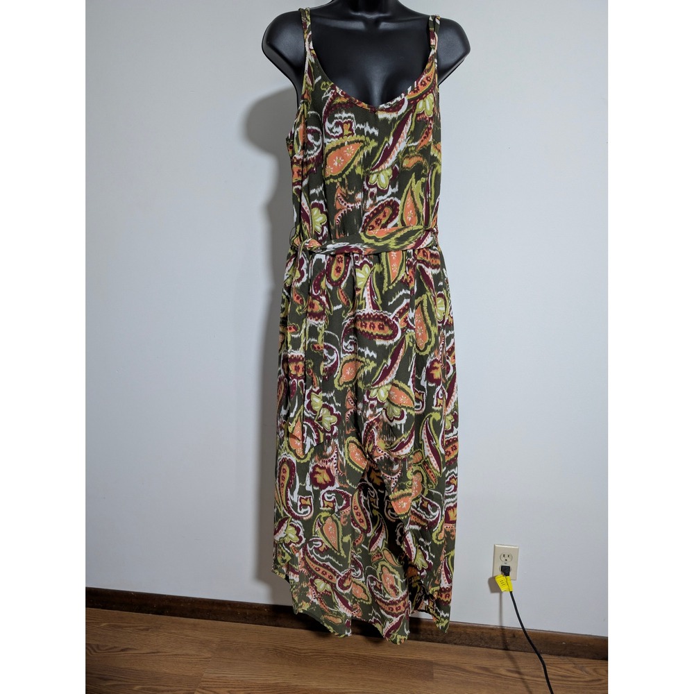 Earthbound Paisley Print Romper with High Low Overskirt Spaghetti Strap Medium